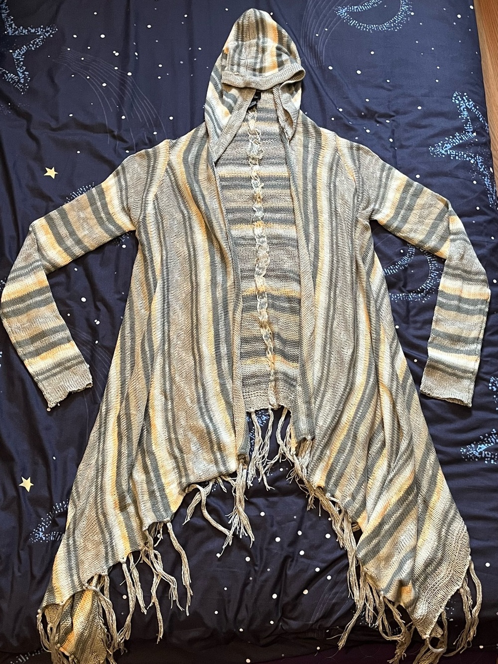 Sz S Rue 21 Striped Hooded Fringe Cardigan - Picture 1 of 3